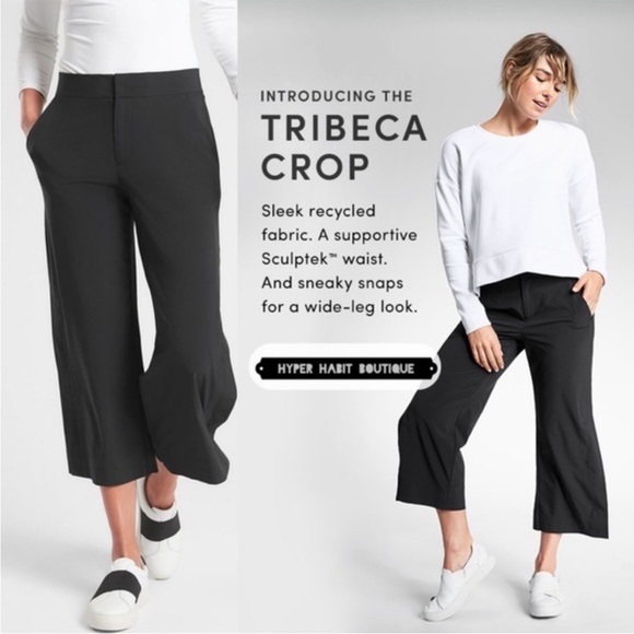 Athleta Pants - Athleta tribeca wide leg crop jogger pants black 10